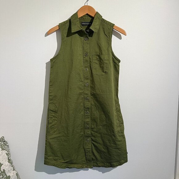 United By Blue Organic Cotton Green Button Down Collared Dress, Small - Picture 1 of 7